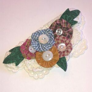 Floral Fabric Doily Brooch with Button Accents